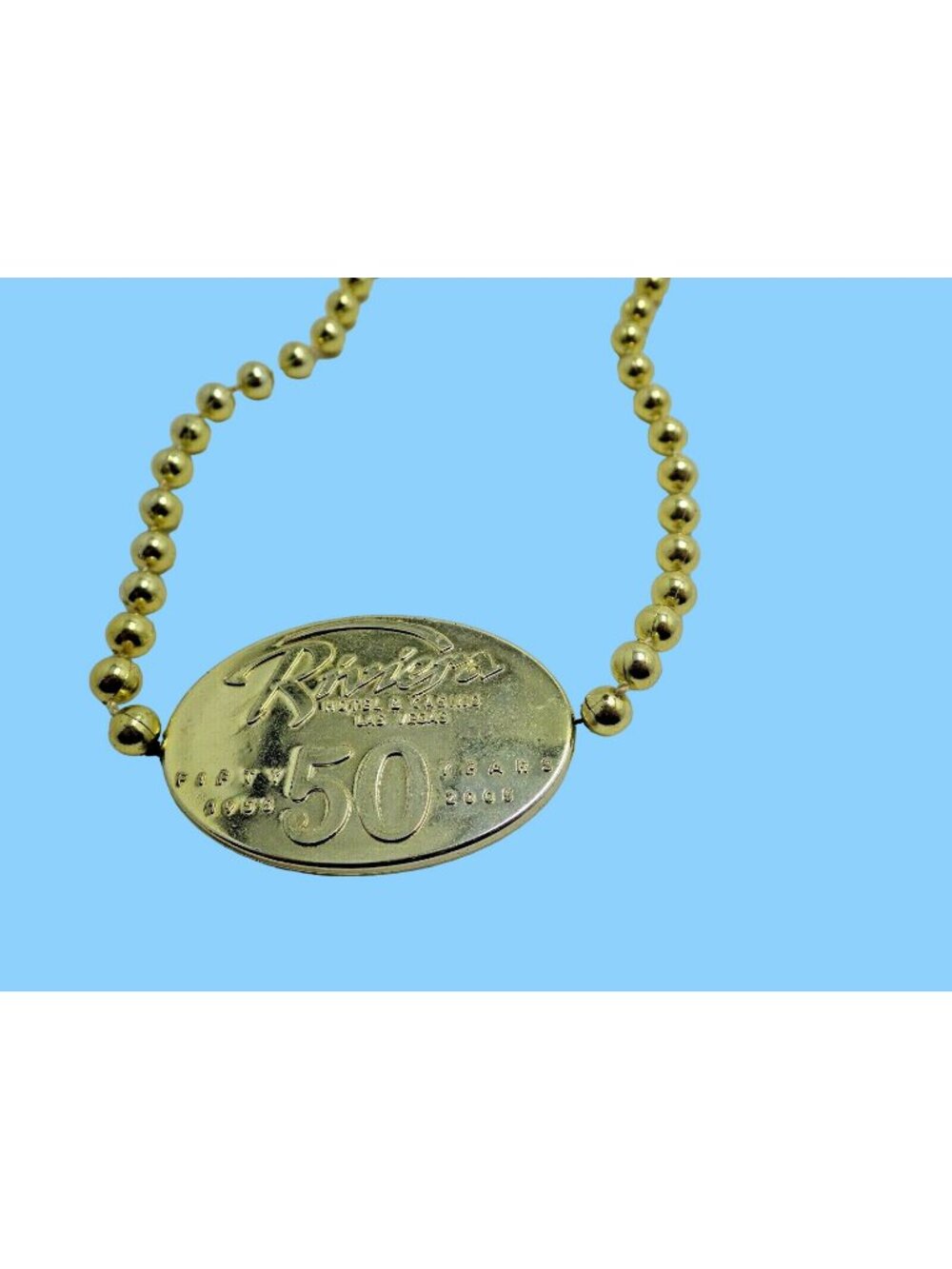 Las Vegas Centennial Mardi Gras Necklace Gold Beads Riviera casino 50 Years 2005
